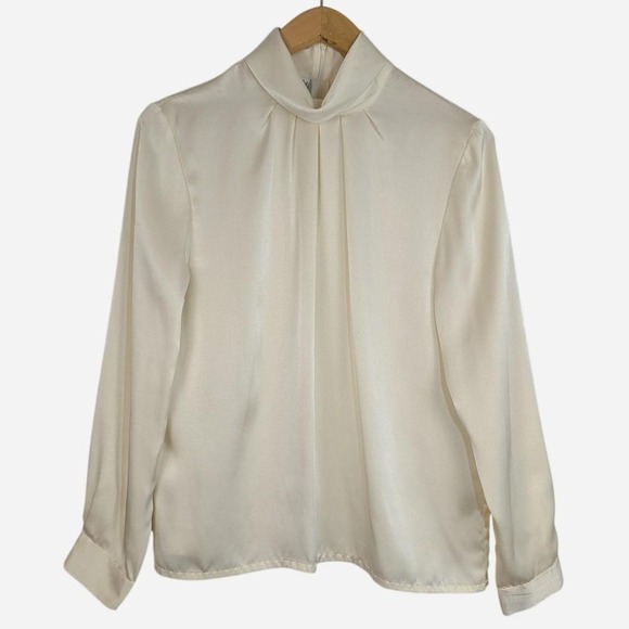 Pendleton Tops - Vintage Pendleton Ivory Satin Draped Cowl Neck Blouse Size 12